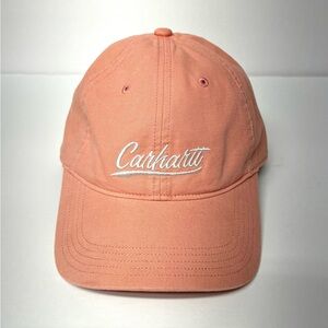 Carhartt script ball cap pink with white lettering adjustable with vent holes